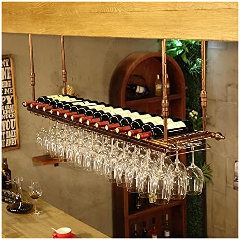Ceiling Hanging Wine Rack with Glass Holder Shelf and Stemware Holder