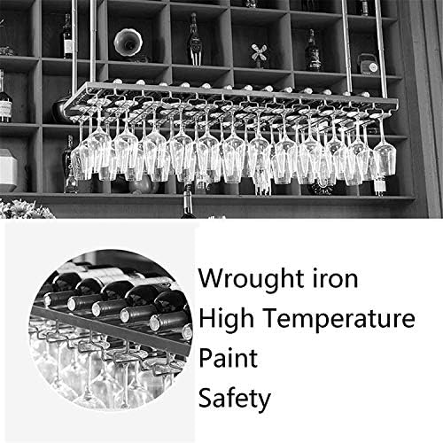 Ceiling Hanging Wine Rack with Adjustable Glass Holder Shelf