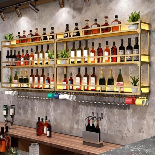 Wall Mounted Wine Rack 3 Tiers Gold Metal