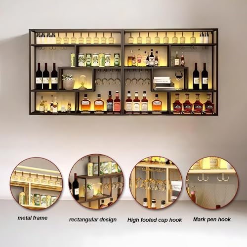 118in Wall Mounted Wine Rack with Glass Holder 4-Tier Industrial Design Black