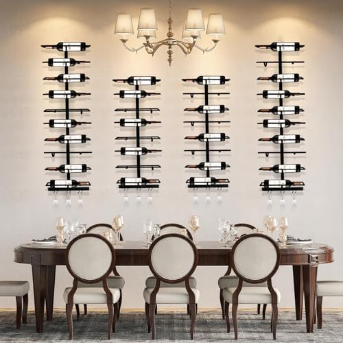 16 Bottle Wall Mount Wine Rack with Glass Holder Black