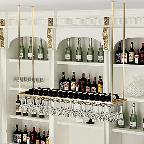 Ceiling Hanging Wine Rack with Glass Holder Shelf 80Cm27Cm Simple Style Iron Frame