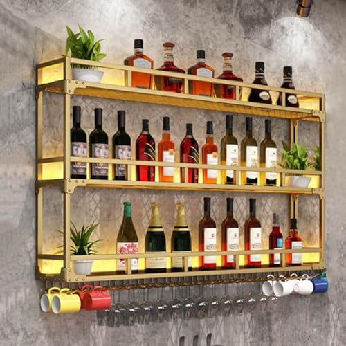 Wall Mounted Wine Rack 3 Tiers Gold Metal
