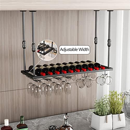 Adjustable Ceiling Wine Bottle Holder with Glass Rack