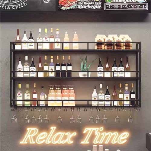 SilteD Wall-Mounted Wine Rack with LED Industrial Style Glass Display Shelf