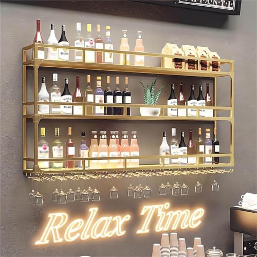 Wall Mounted Wine Rack 3 Tiers Gold Metal