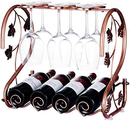 BOCbco Wrought Iron Wine Rack with 4 Bottles and 6 Stemware Holders