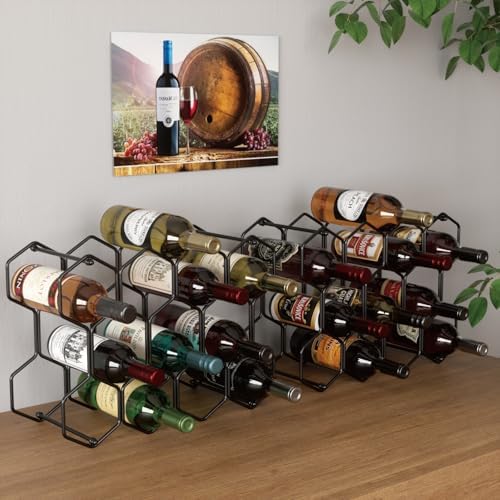 Buruis 14-Bottle Modern Metal Wine Rack - Black