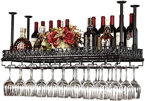 Adjustable Metal Ceiling Wine Rack Holder - 60x35cm Black