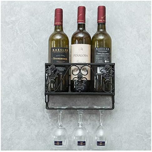 MFLASMF Wall-Mounted Wine Rack with Glass Holder - Industrial Style Metal Storage