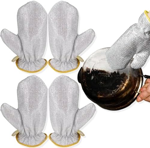 Realand 2 Pairs Dish Washing Gloves with Non Scratch Sponges