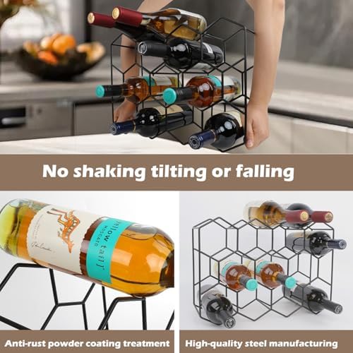 Luoieo Black Wine Rack 14 Bottles 3 Tier Matte Stainless Steel Holder