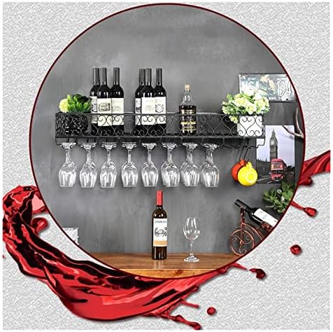 ALDEPO Wall-Mounted Wine Rack with Glass Holder Black Organizer