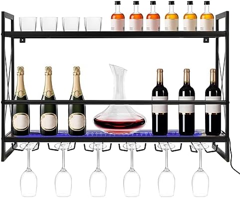 WUSILILU 2Tiers LED Wine Rack Wall Mount with Remote Control