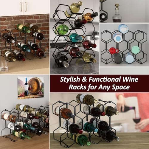 Buruis 14-Bottle Modern Metal Wine Rack - Black