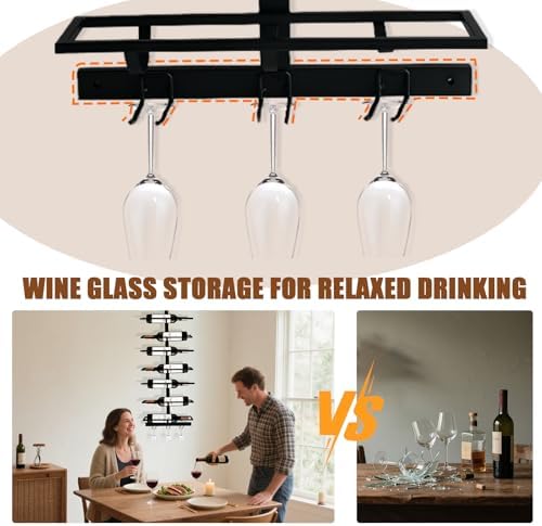 16 Bottle Wall Mount Wine Rack with Glass Holder Black