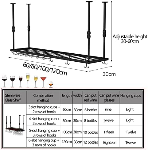 Adjustable Ceiling Wine Bottle Holder with Glass Rack