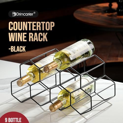 Drincarier 9 Bottle Countertop Wine Rack - Modern Black Metal 2 Tier