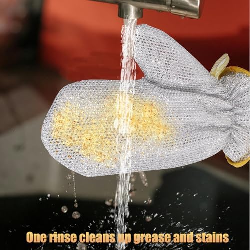 Realand 2 Pairs Dish Washing Gloves with Non Scratch Sponges