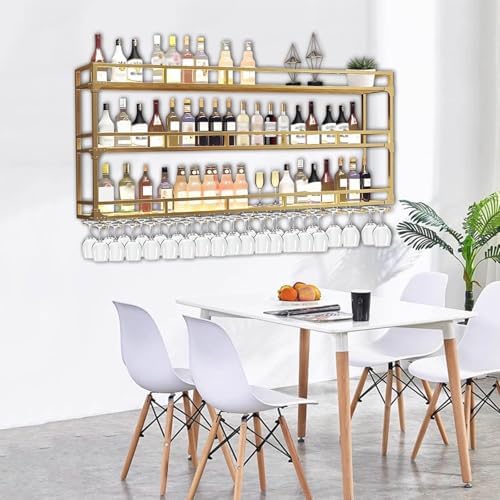 Wall Mounted Wine Rack 3 Tiers Gold Metal