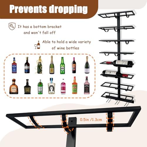16 Bottle Wall Mount Wine Rack with Glass Holder Black