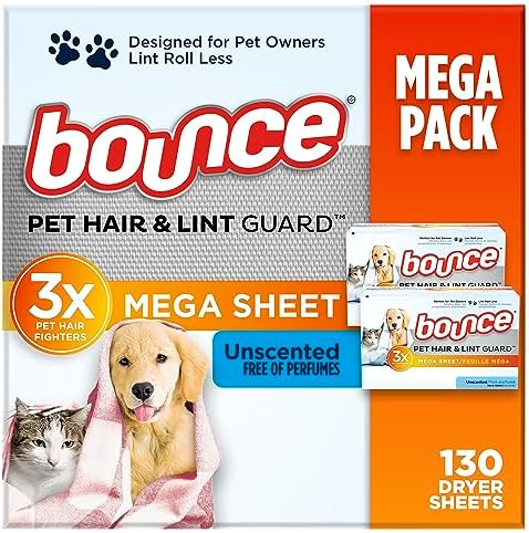 Bounce Pet Hair and Lint Guard Mega Dryer Sheets 130 Count