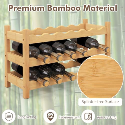 Giantex Bamboo 3 Tier Wine Rack 18 Bottle