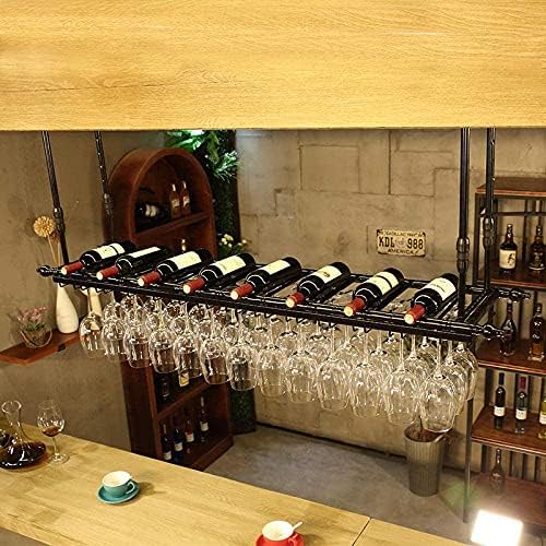 Modern Ceiling Wine Rack with Adjustable Rod and Glass Holder