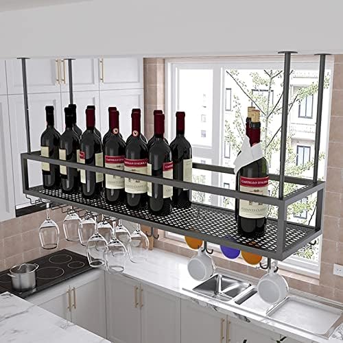 Industrial Black Wine Rack with Stemware Storage