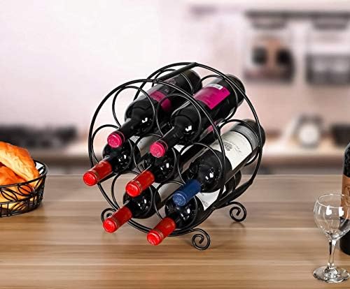 BOCbco 7 Bottle Tabletop Wine Rack - Modern Black Metal Design 1