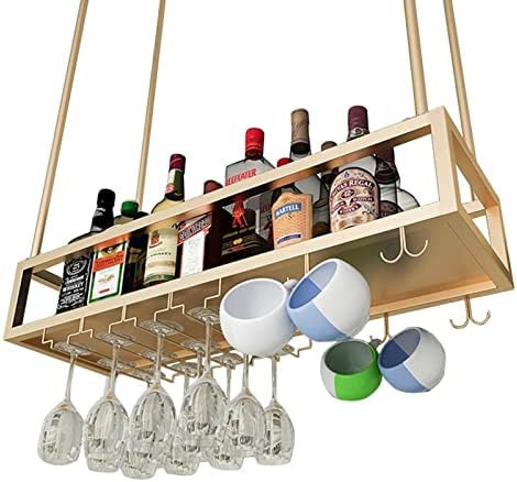Suuim Ceiling Wine Rack with Stemware Holder - Gold