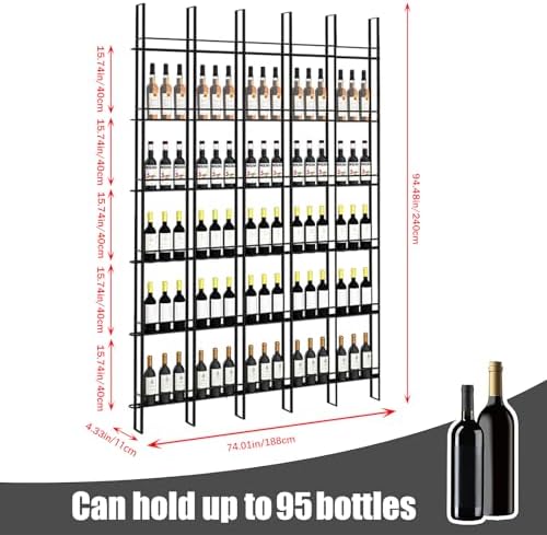 RAJYQODIS 6-Tier Wall-Mounted Wine Rack Black Industrial Style