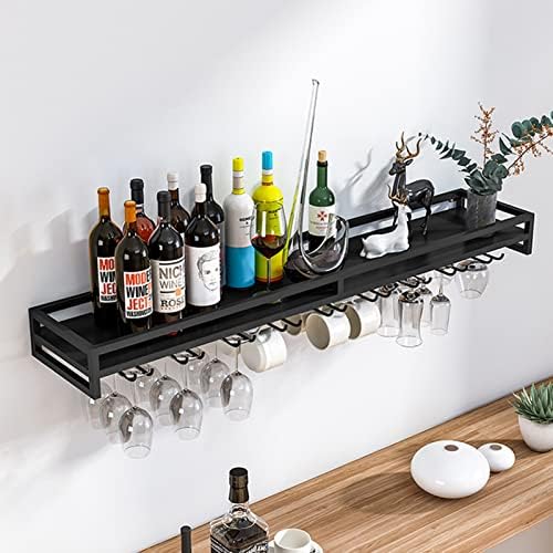 Suuim Wall Mounted Wine Rack Glass Holder Black Metal