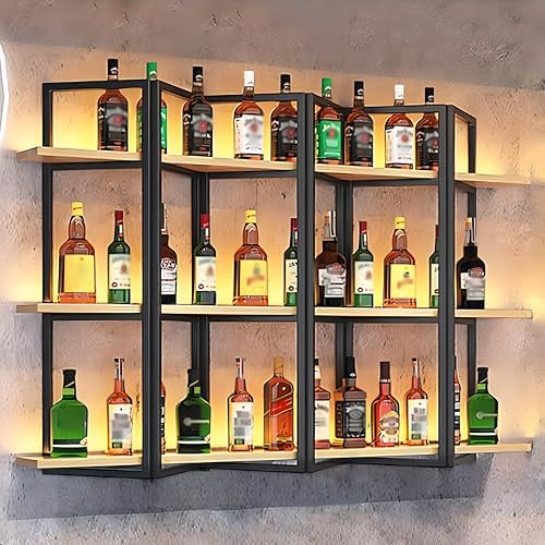 RAJYQODIS Wall-Mounted Wine Rack 3-Tiers Metal Wood Storage Shelf Black