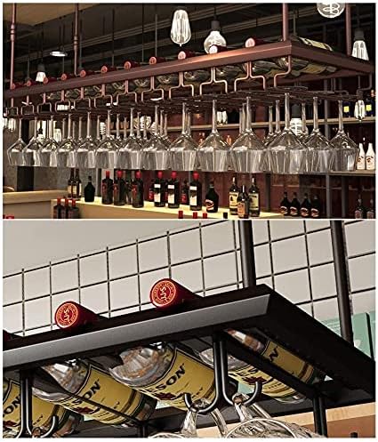 Sturdy Metal Ceiling Wine Rack with Glass Holder