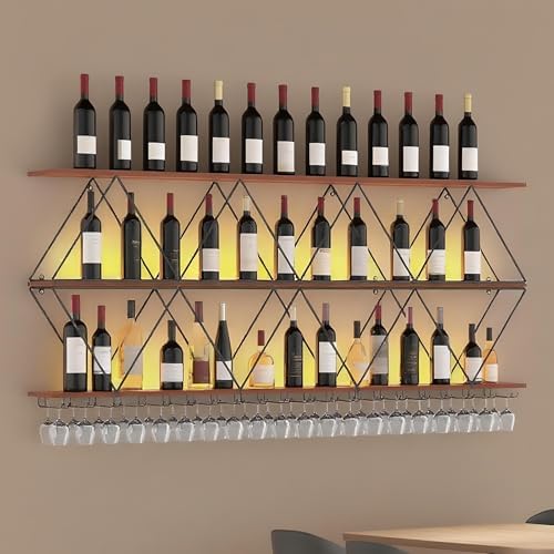 59in Wall Mount Wine Rack with Glass Holder