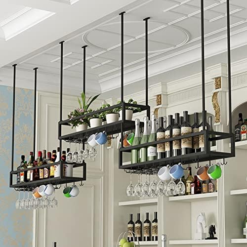 Black Wine Rack with Glass Holder 2-in-1 Stemware Bottle Storage