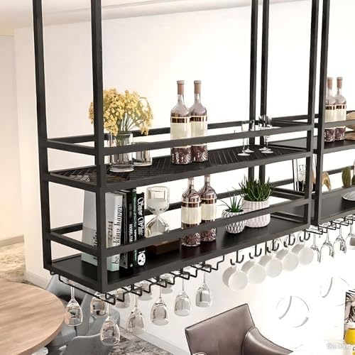 Ceiling Wine Glass Rack 2-Tier Metal Storage Shelf