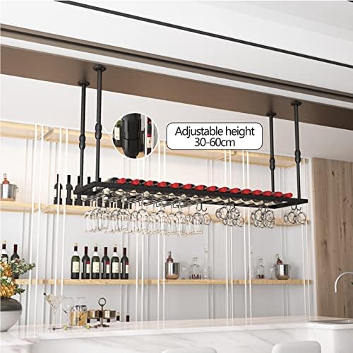 Adjustable Ceiling Wine Bottle Holder with Glass Rack