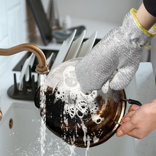 Realand 2 Pairs Dish Washing Gloves with Non Scratch Sponges