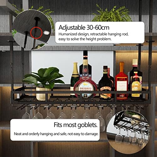Adjustable Wine Glass Holder with Bottle Rack Black