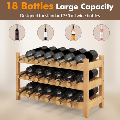 Giantex Bamboo 3 Tier Wine Rack 18 Bottle