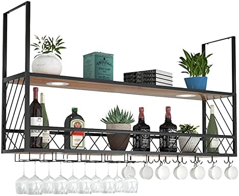 LUCEAE Hanging Wine Rack with 4 Lights 2-Layer Wall Mounted