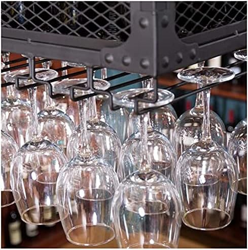 Industrial Ceiling Wine Rack with Glass Holder Shelf