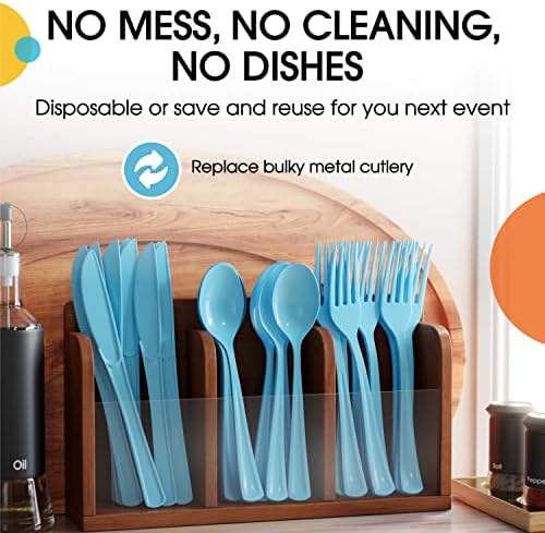 Light Blue Plastic Forks 50 Pcs Disposable Cutlery Set