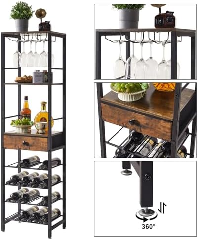 IBUYKE 4-Tier Freestanding Wine Rack with Storage Drawer