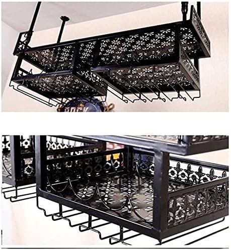 Suuim Hanging Wine Rack with Glass Holder and Shelf Black