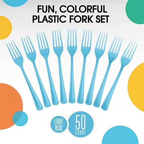 Light Blue Plastic Forks 50 Pcs Disposable Cutlery Set
