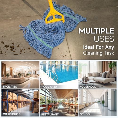 ONESIMUS 24oz Blue Cotton Looped Mop Head Replacements Pack of 6