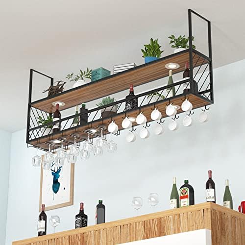 LUCEAE Hanging Wine Rack with 4 Lights 2-Layer Wall Mounted